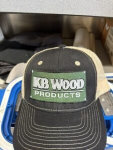 Black and tan cap embroidered with the KB Wood Products logo