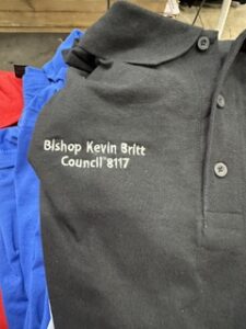 Work jacket embroidered with a name and council number