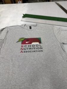 Grey tee printed for the School Nutrition Association
