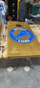 Detroit Lions cornhole board finished