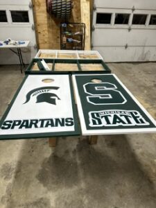 Michigan State and Spartans signs finished in the shop