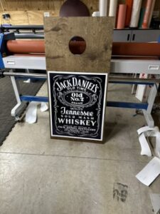 Jack Daniel's panel sign cut in the workshop