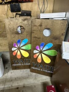 Pair of Wade Printing cornhole boards